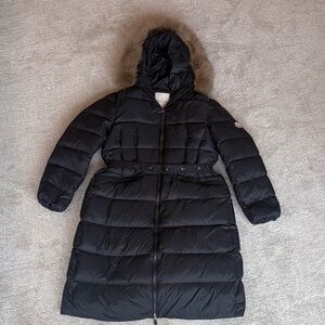 Moncler INSPIRED Black Hooded Puffer Coat with Fur Trim